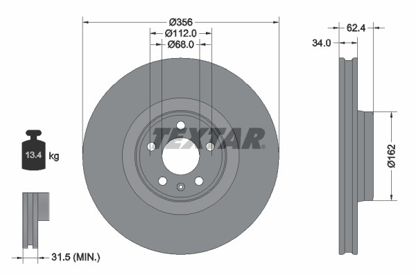 Textar 92293505 Brake Disc for Audi