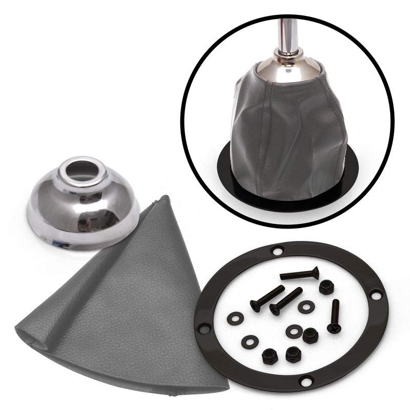 Grey Vertical Shifter or Emergency Brake Boot with Black Trim Ring Silver Cap