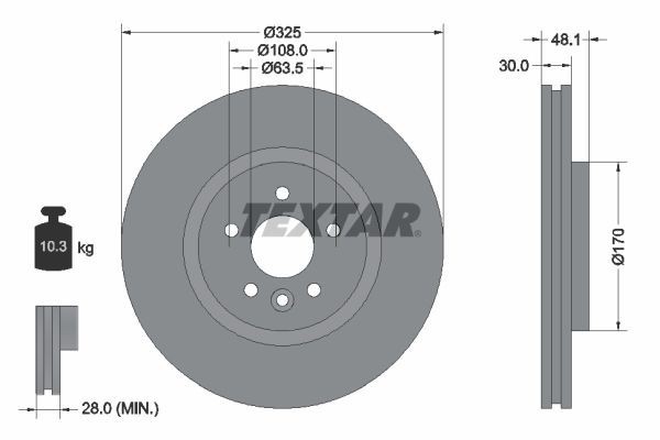 2X Textar 92300505 Front Brake Discs 325mm Vented Fits Jaguar Land Rover F-pace