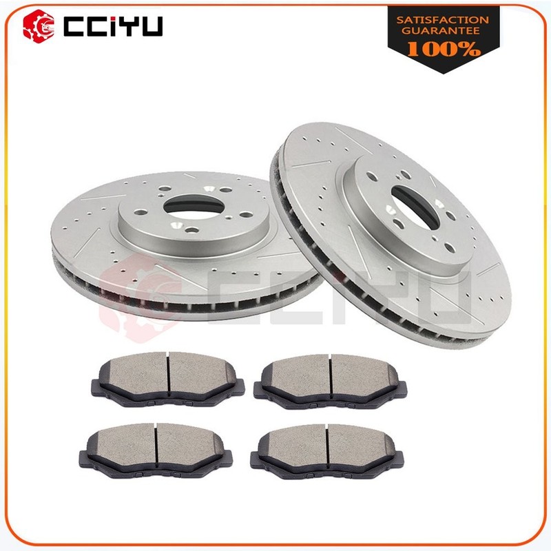Front Drilled Brake Rotors & Ceramic Brake Pads For 2003 2004-2008 Honda Pilot