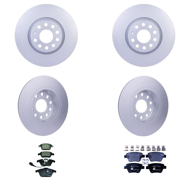 Hella Front and Rear Rotors Low-Met Disc Brake Pad Kit For Volkswagen Passat FWD