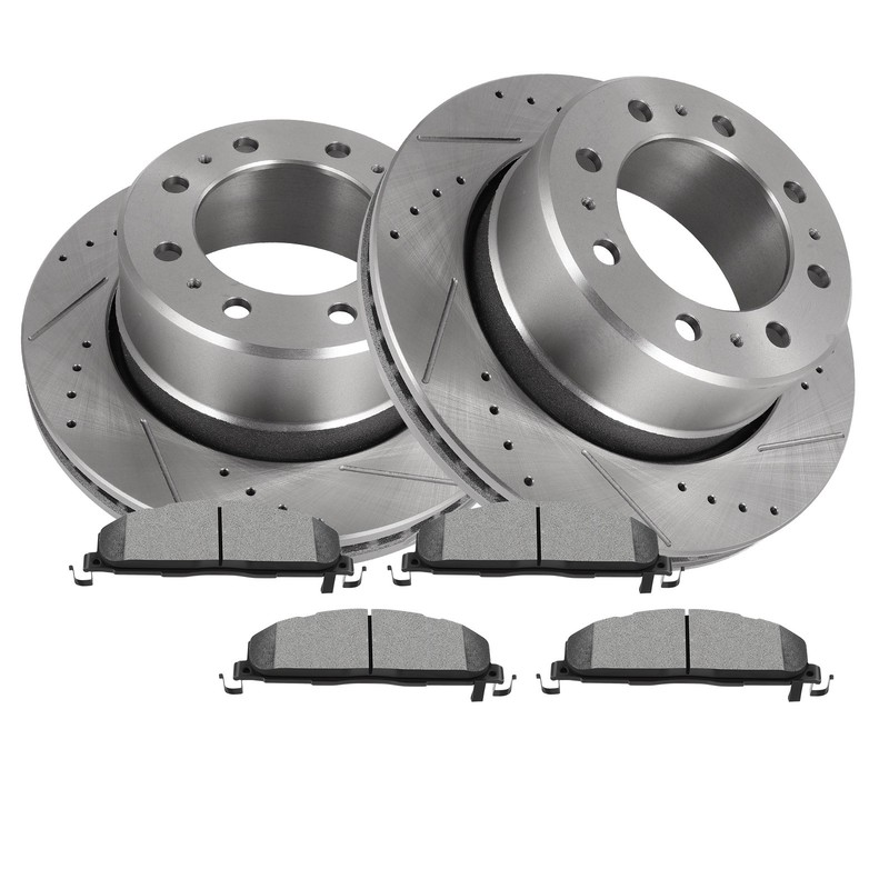 6X Fits Dodge Ram 2500 3500 2009-2010 Rear Soltted Brake Rotors Metallic Pads