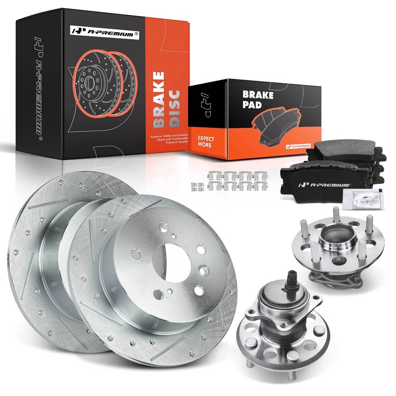 A-Premium Rear Drilled Rotor &Brake Pads &Caliper for Toyota Camry 12-17 Avalon