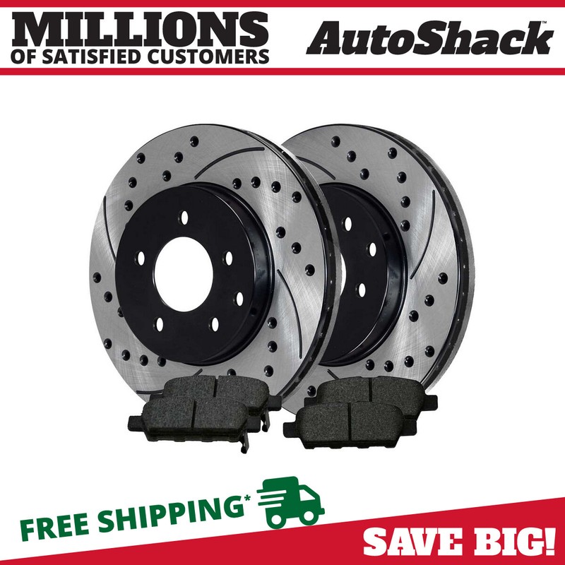 Rear Drilled Brake Rotors Black & Pads for Nissan Murano Pathfinder INFINITI Q50