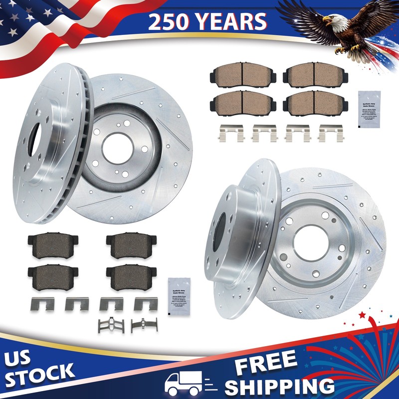 Front Rear Drilled Rotor Ceramic Brake Pad for 2004-2007 Acura TSX Honda Accord
