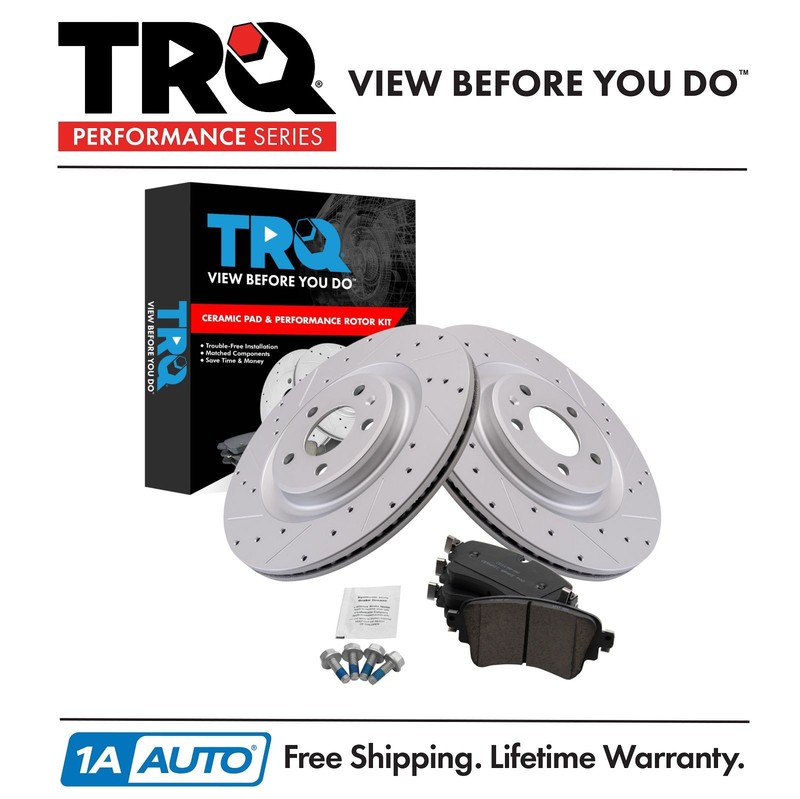 TRQ Performance Rear Brake Pad & Rotor Kit Ceramic Premium G-Coated Fits Audi