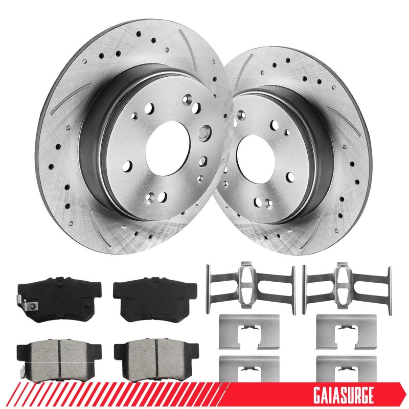 Rear Drilled Disc Rotors Ceramic Brake Pads for 2004-2008 Acura TL Type-S Base