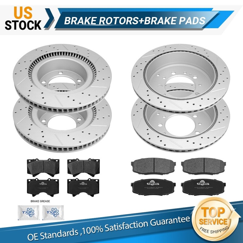 Front Rear Drilled Disc Rotors Brake Pads for Toyota Tundra Sequoia Lexus LX570