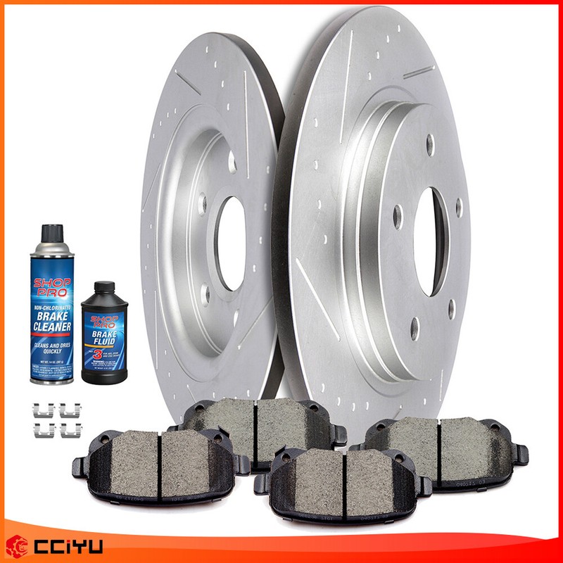 For Dodge Journey 2009-2012 Rear Slotted Brake Rotors Low Dust Ceramic Pads Kit