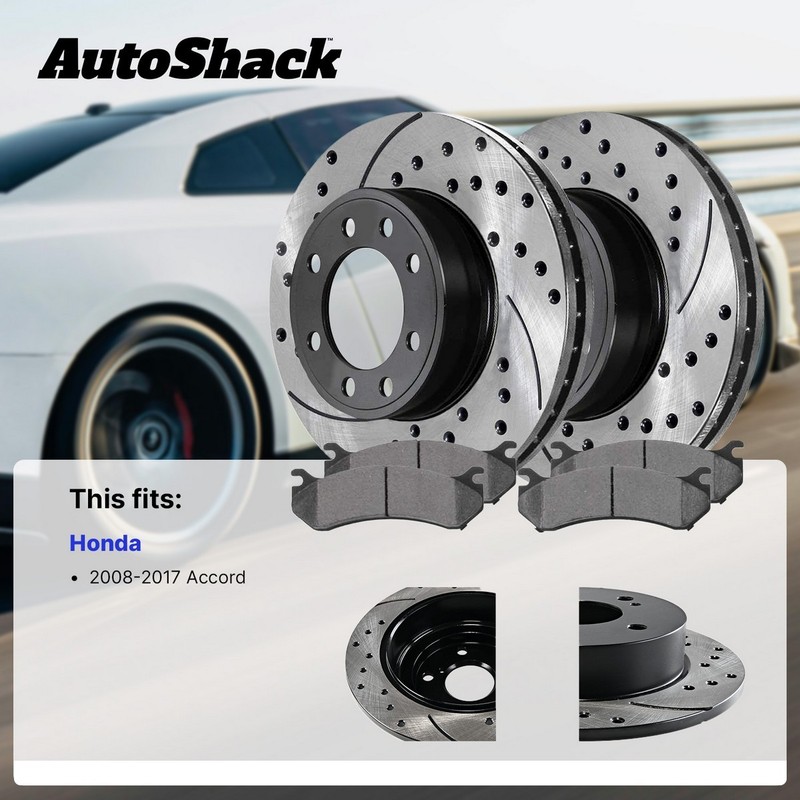 Front & Rear Drilled Slotted Brake Rotors Black & Pads for Honda Accord 2.4L gallery