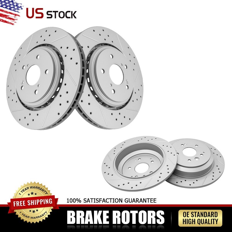 Front and Rear Disc Drilled + Slotted Brake Rotors for 2014 2015 2016 Acura MDX