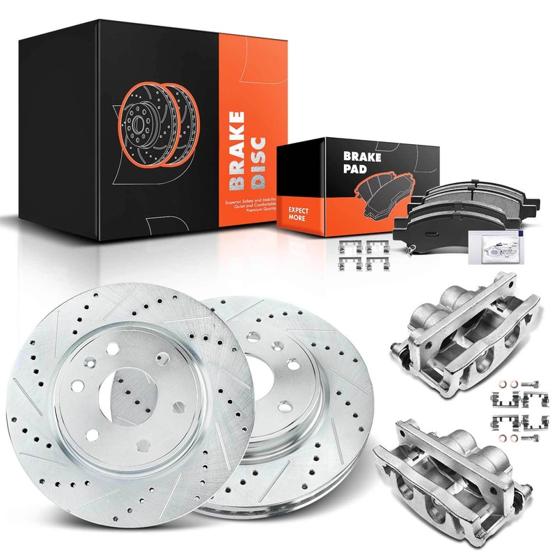 Front Drilled Brake Rotor & Pad+Brake Caliper for Buick Enclave Chevrolet GMC