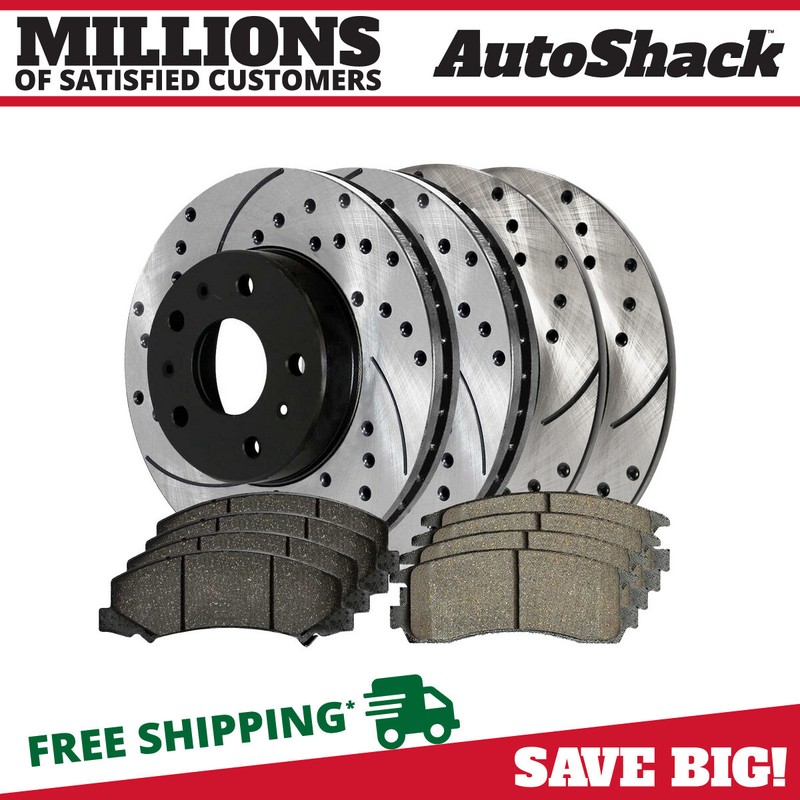 Front & Rear Drilled Slotted Brake Rotors Black & Pads for Chevy Impala 3.5L V6