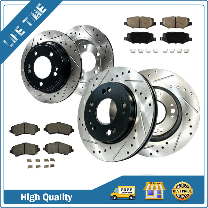 Front Rear Drilled Slotted Disc Rotor Brakes Pad Fit Jeep Wrangler JK 2015 2016