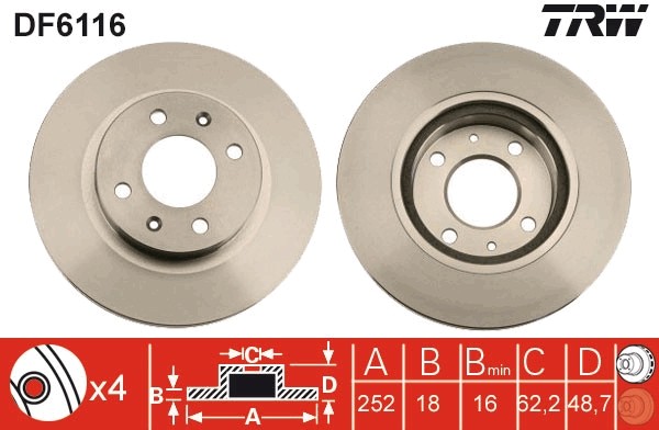 TRW DF6116 Brake Disc for Hyundai, Kia