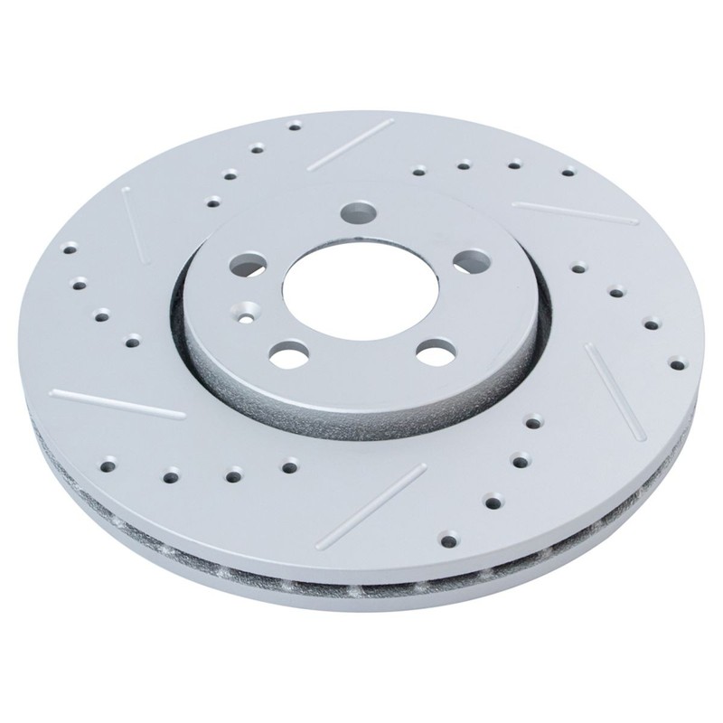 TRQ Performance Brake Rotor Drilled & Slotted G-Coated Front Pair for VW gallery