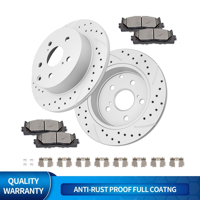 Rear Drilled Discs Rotors Brake Pads Kit Fit for 06-18 Toyota Rav4 Lexus HS250H