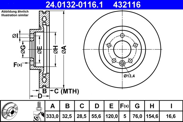 ATE 24.0132-0116.1 Brake Disc for VW