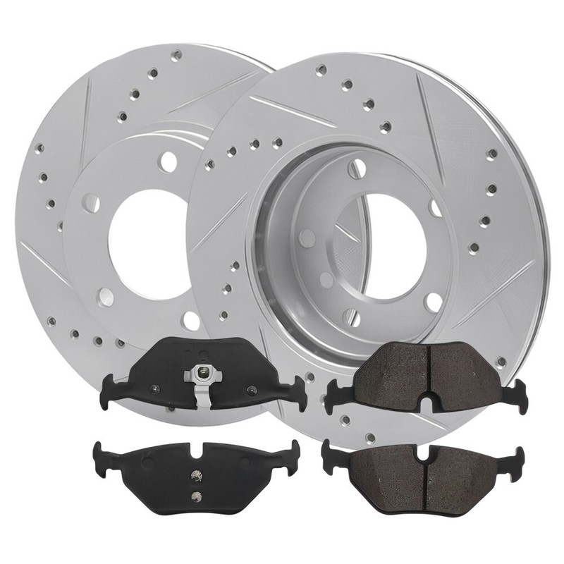 Rear Drilled-Slotted Disc Brake Rotors With Ceramic Pads For BMW 323I 00-98