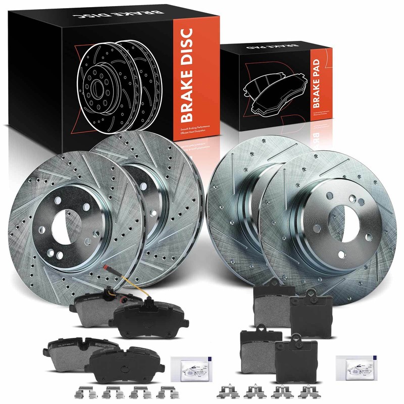 Drilled Brake Rotor & Ceramic Brake Pad for Mercedes-Benz C240 C350 Front & Rear
