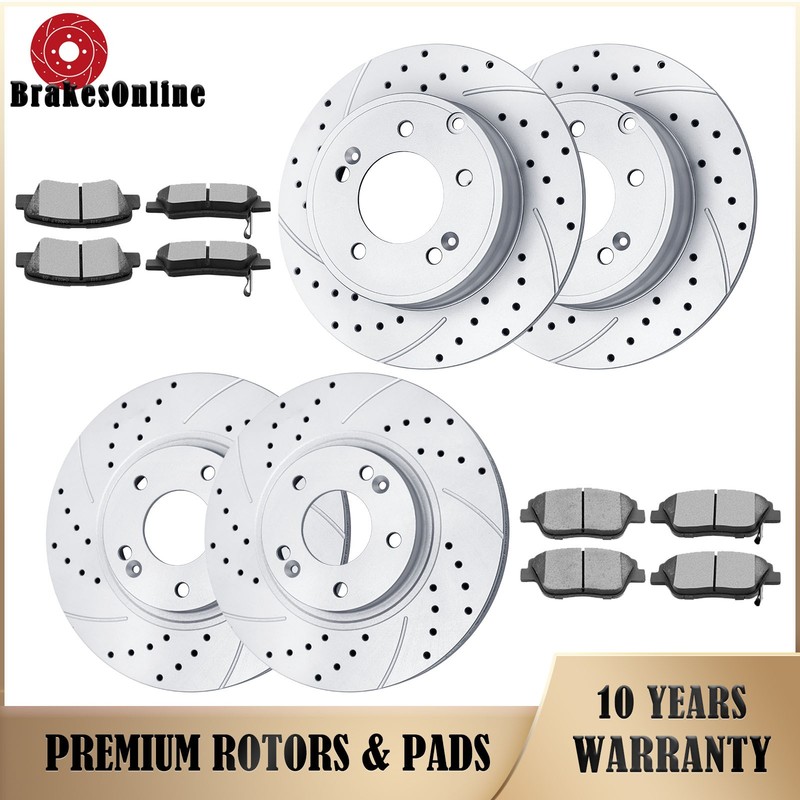 Front and Rear Brake Rotors Pads Kit for Hyundai Sonata 2011-2014 2015 Drilled