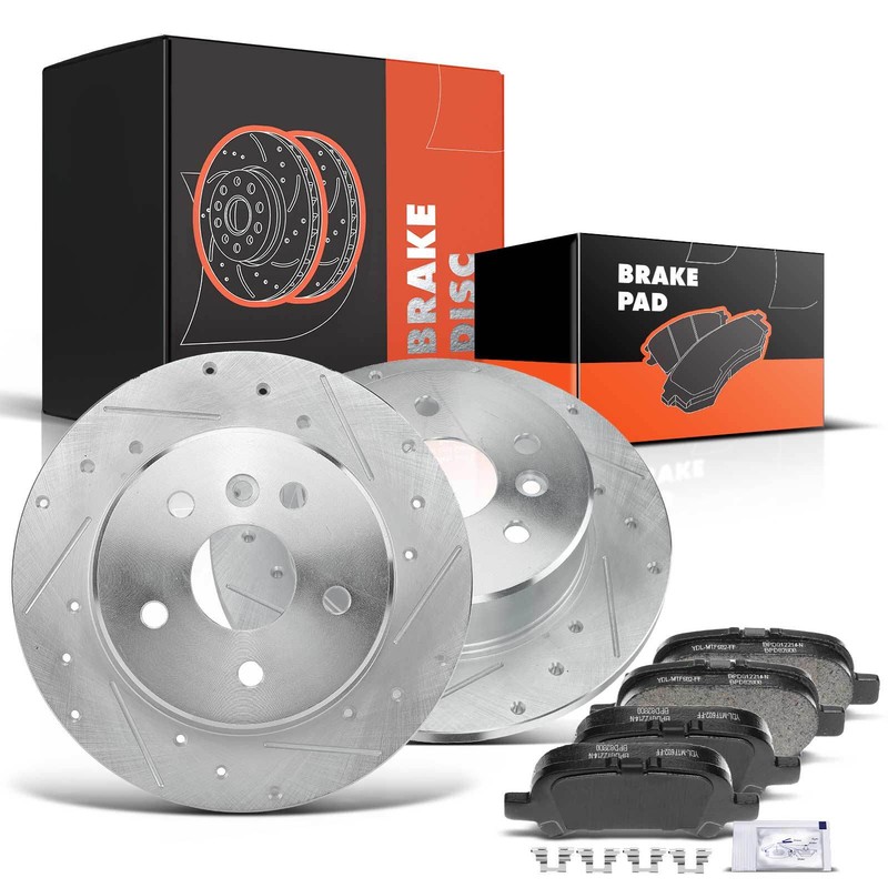 New 6pcs Rear Drilled Rotors & Ceramic Brake Pads for Toyota Avalon 2000-2004
