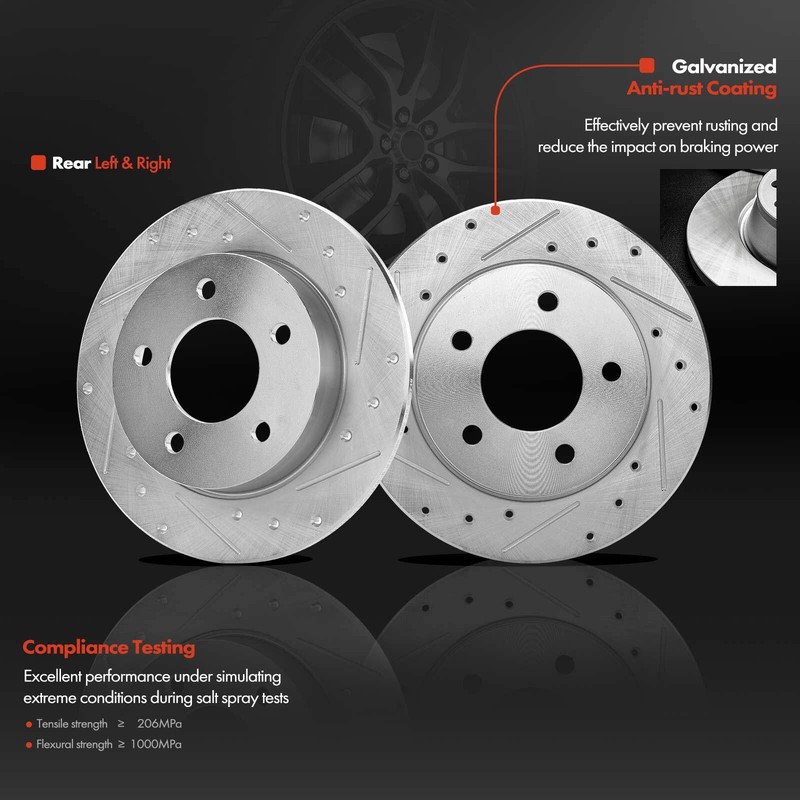 Rear Drilled Brake Rotors & Brake Pad + Wheel Hub Bearing for Mazda 3 2005-2013 gallery