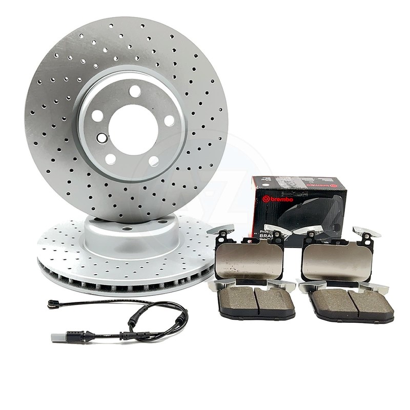 FOR BMW 435i F32 F33 F36 M SPORT DRILLED FRONT BRAKE DISCS BREMBO PADS & SENSOR