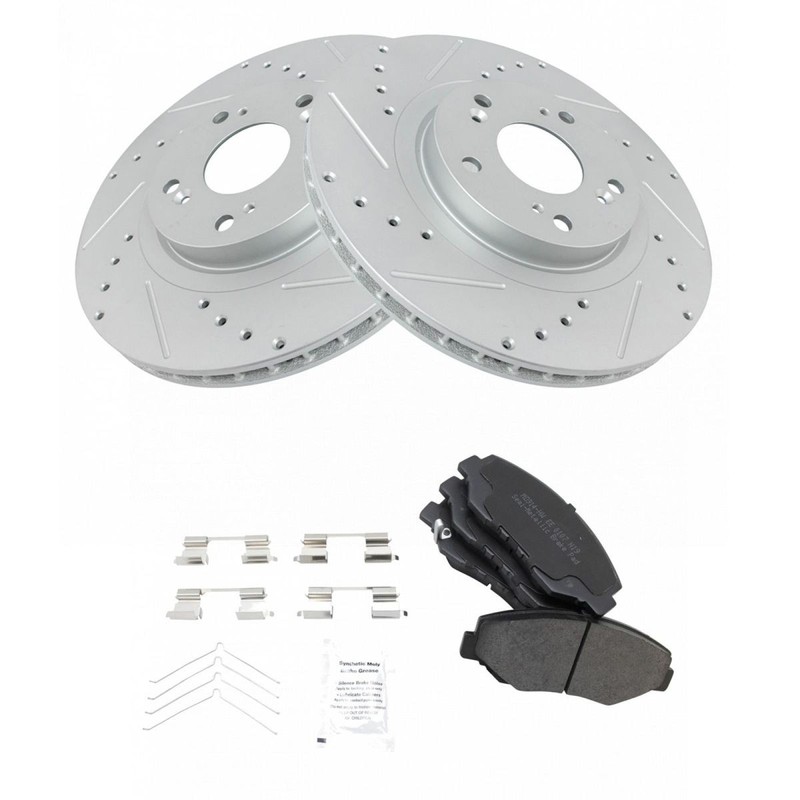 TRQ Front Premium Posi Metallic Brake Pad Performance Drilled Slotted Rotor Kit gallery
