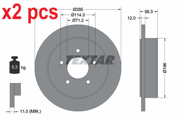 X2 PCS L&R SIDES FITS FORD USA EXPLORER 4.0 V6 4WD BRAKE DISC 92169100 TEXTAR