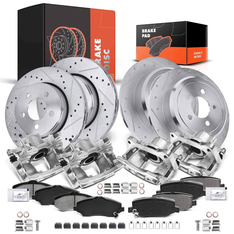Drilled Brake Rotor & Pads + Caliper for Dodge Nitro Jeep Liberty Front & Rear