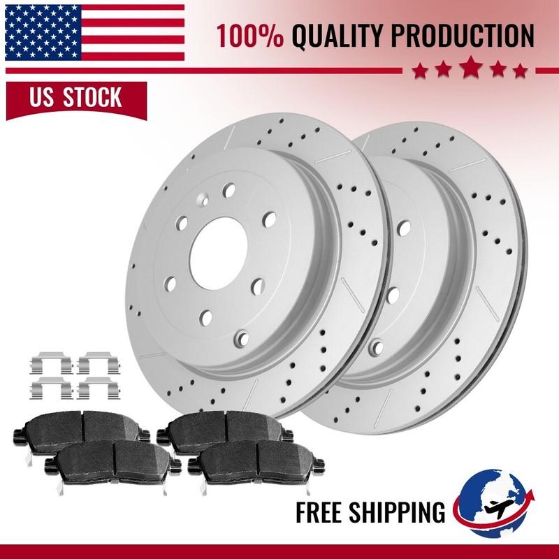 Rear Drilled Brake Rotors & Ceramic Pads Kit For 2008 – 2016 2017 Buick ENCLAVE