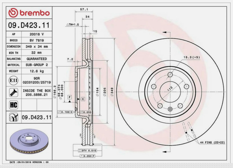 BREMBO 09.D423.11 Brake Disc Front Fits Audi A4 Allroad A5 A6 A8 Q5