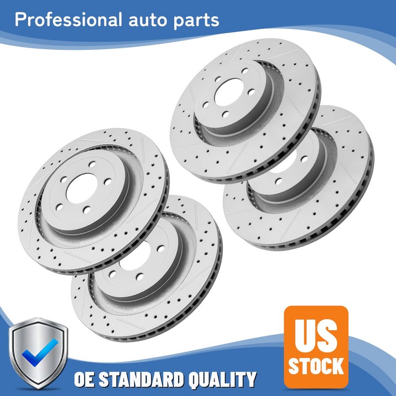 4PCS Front & Rear Drilled Disc Brake Rotors Set For Ford Mustang 2015-2022 2023