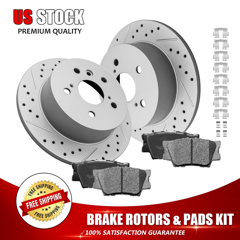 Rear Drilled Disc Rotors+Brake Pads for Toyota Camry Avalon ES300h 2007-2011