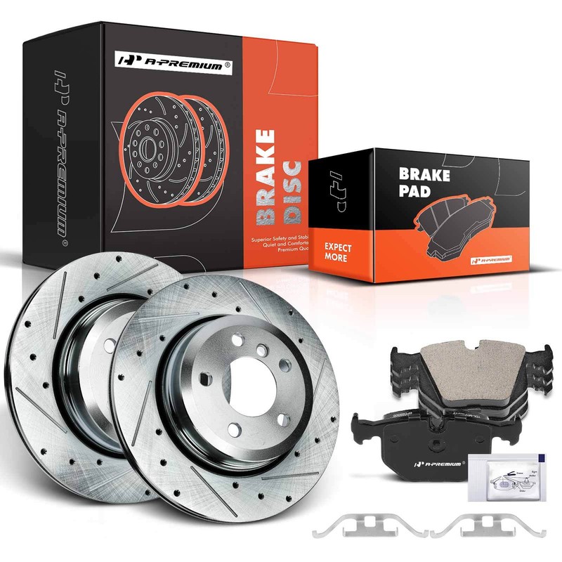A-Premium Rear Drilled Brake Rotor & Ceramic Brake Pads for BMW X3 E83 2004-2010
