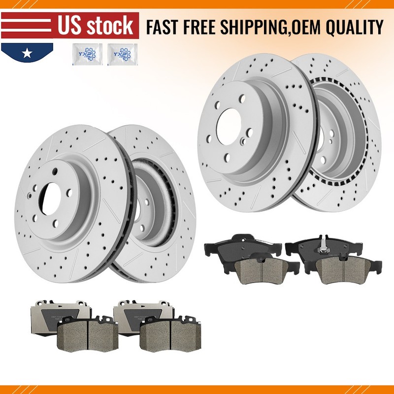 Front And Rear Drilled Rotors Ceramic Pads for Mercedes-Benz CLS500 CLS550 E550