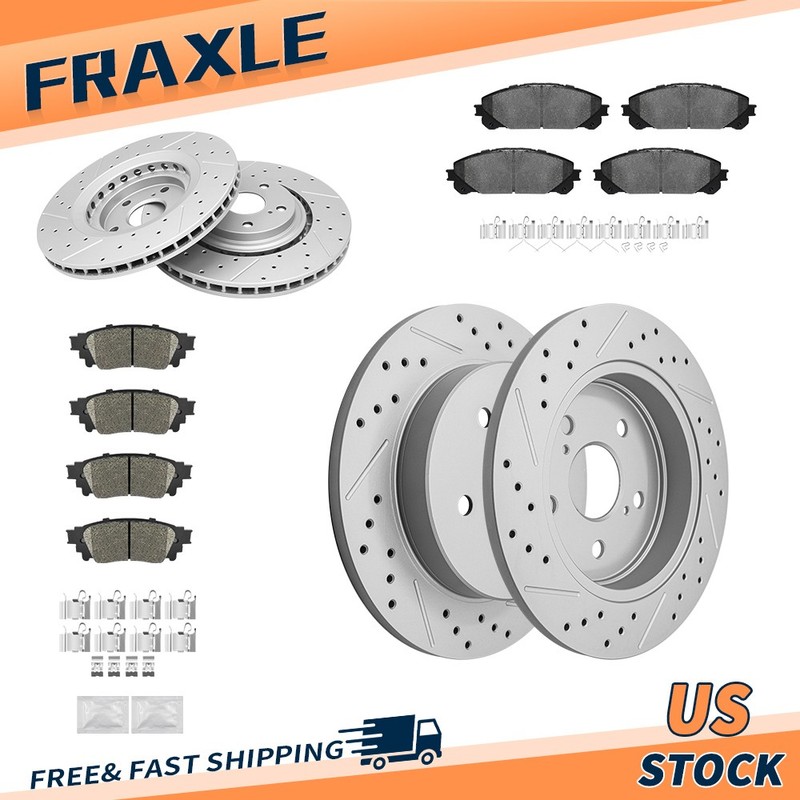 Front and Rear Drilled Rotors + Ceramic Pads for 2018-2021 Lexus NX300 NX300H