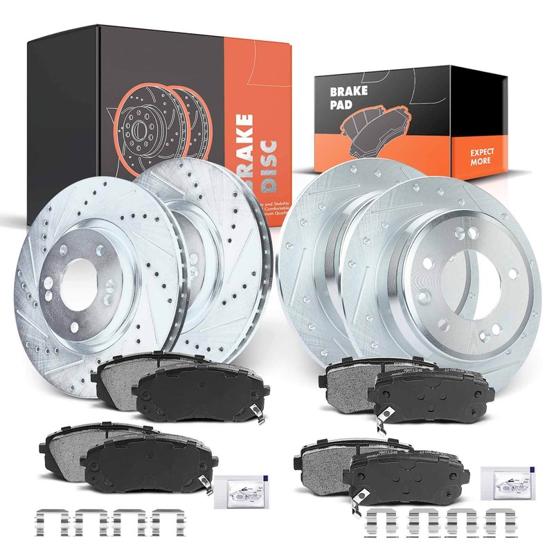 Drilled Brake Rotors & Ceramic Brake Pads for Hyundai Tucson Kia Front & Rear