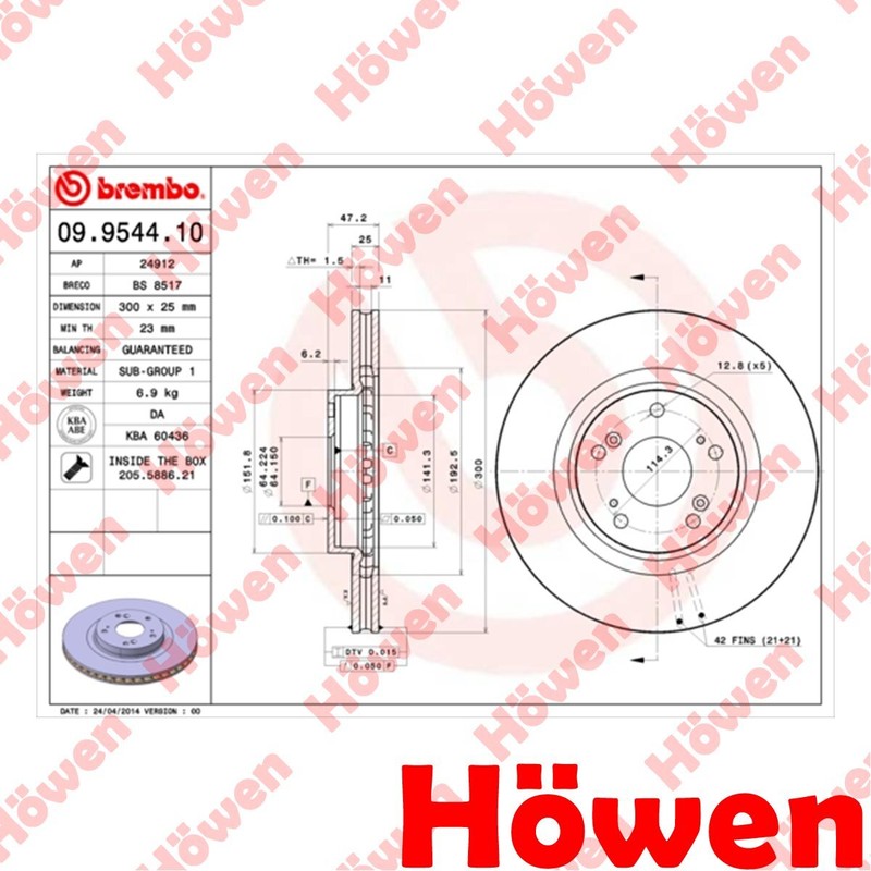 Fits Honda Civic 2001-2005 2.0 Brake Discs Front Howen 45251S6MA10 gallery