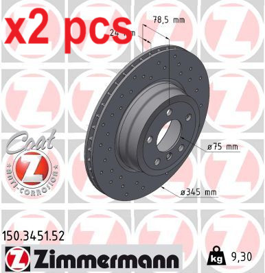 X2 PCS L&R SIDES FITS BMW X5 4.8 I XDRIVE BRAKE DISC 150.3451.52 ZIMMERMANN