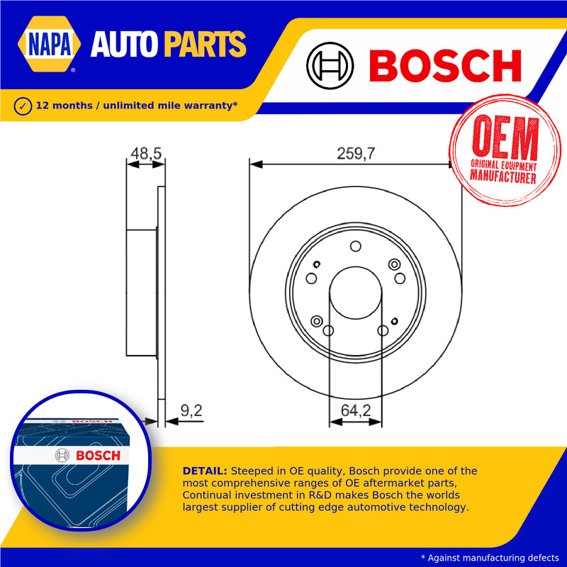 2x Brake Discs Pair Solid Rear 259.7mm 0986479T81 Bosch Set 42510SDAA00 BD2329