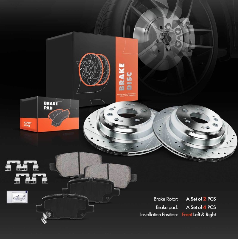 Rear LH & RH Drilled Brake Rotor & Brake Pad for Acura RL 2005-2012 V6 3.5L 3.7L gallery