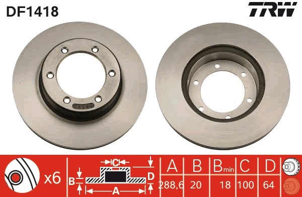 2X DF1418 TRW Brake Disc for GREAT WALL,TOYOTA,VW