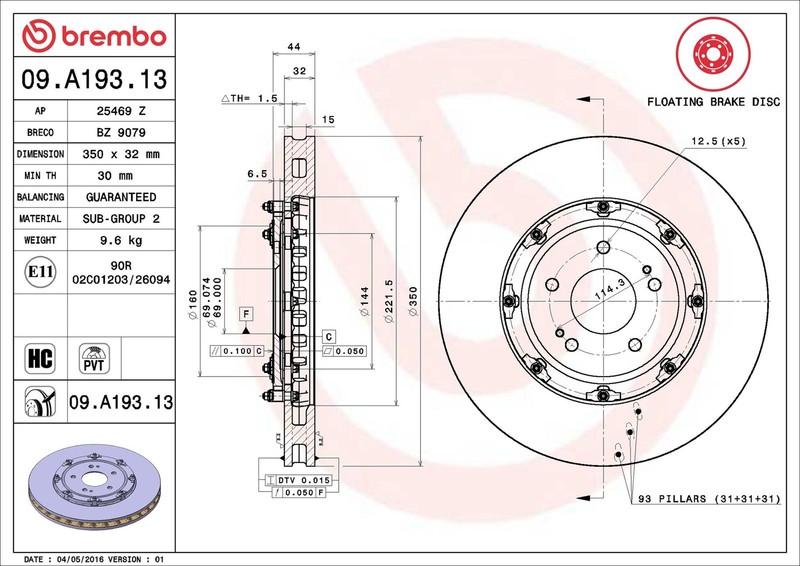 2x Brake Discs Pair Vented fits MITSUBISHI LANCER Mk8 2.0 Front 2007 on 350mm gallery