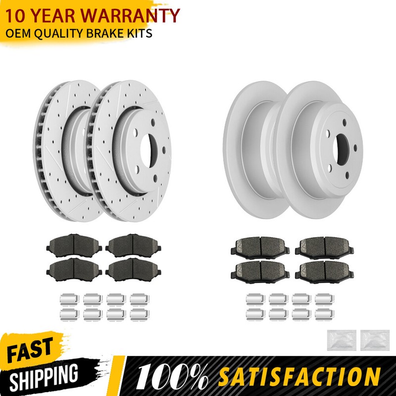 Front Rear Brake Rotors Ceramic Brake Pads Kit For Jeep Wrangler JK 2007-2017