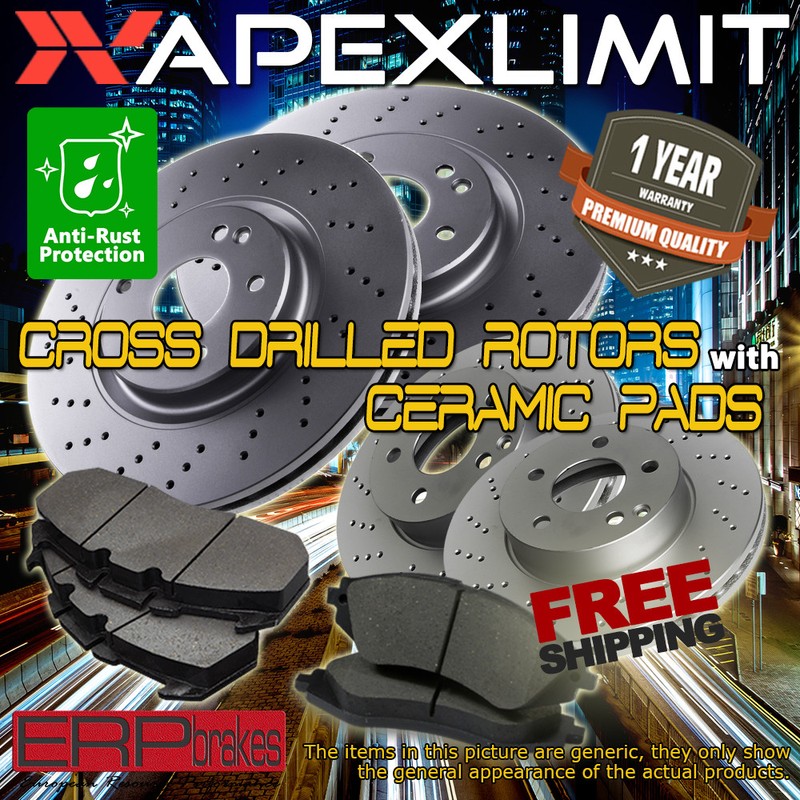 F+R Cross Drilled Rotors & Ceramic Pads for 2015-2016 Volkswagen Golf TDI Models