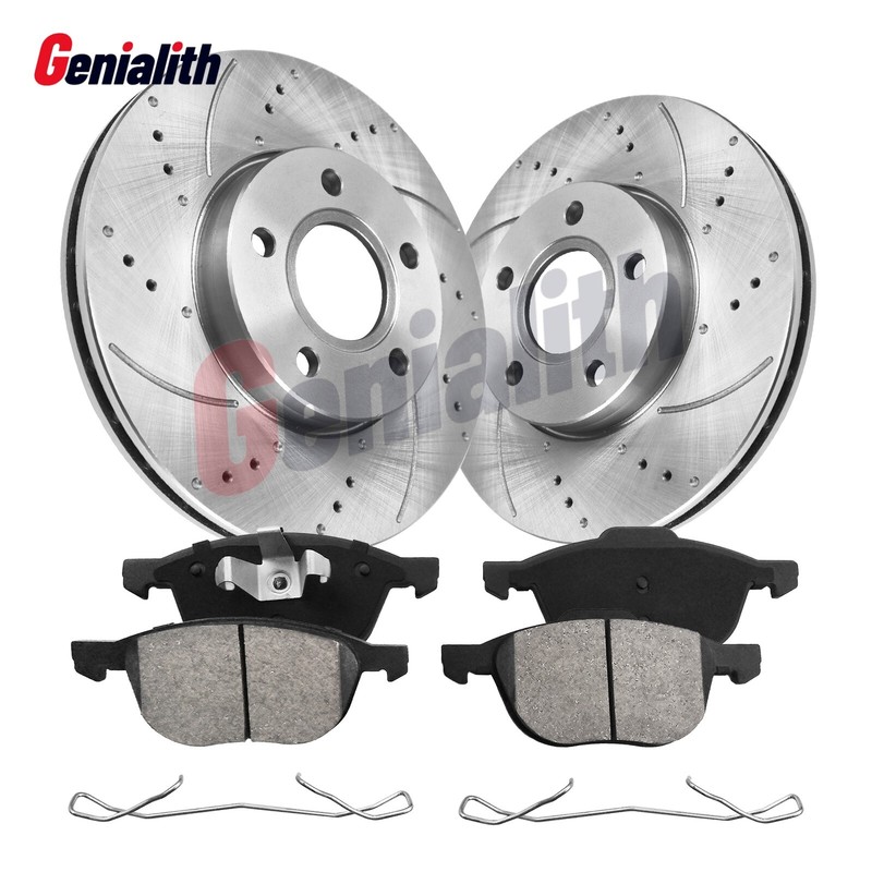 Front Drilled Slotted Brake Rotors Silver & Pads for 2012-2018 Ford Focus 2.0L