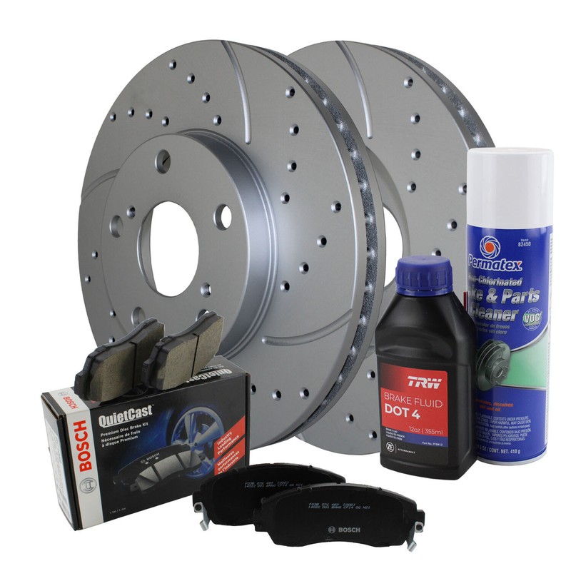 Front Brake Kit 275mm Drilled Disc Rotors Bosch QuietCast Ceramic Pads For Camry
