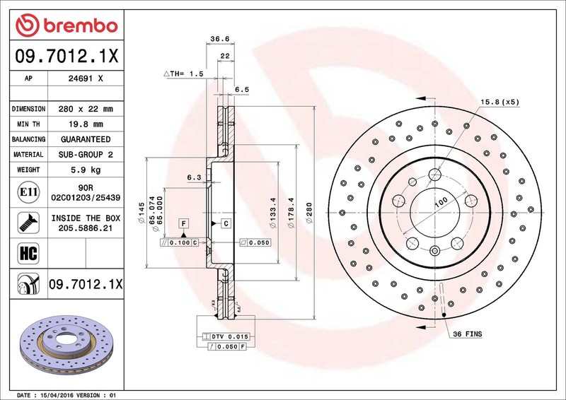 2x Brake Discs Pair Vented fits AUDI A3 8L1 1.9D Front 96 to 03 280mm Set Brembo gallery